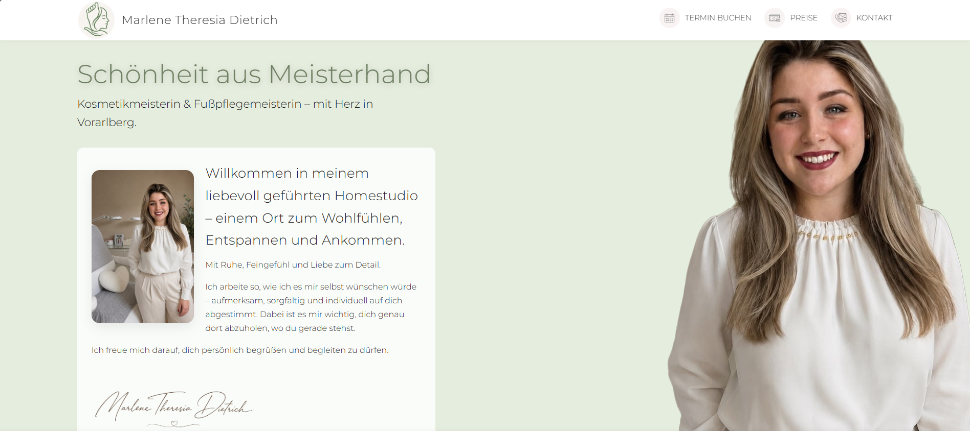 Mockup der Meisterhand-Marlene-Website für ein Kosmetikstudio in Mäder