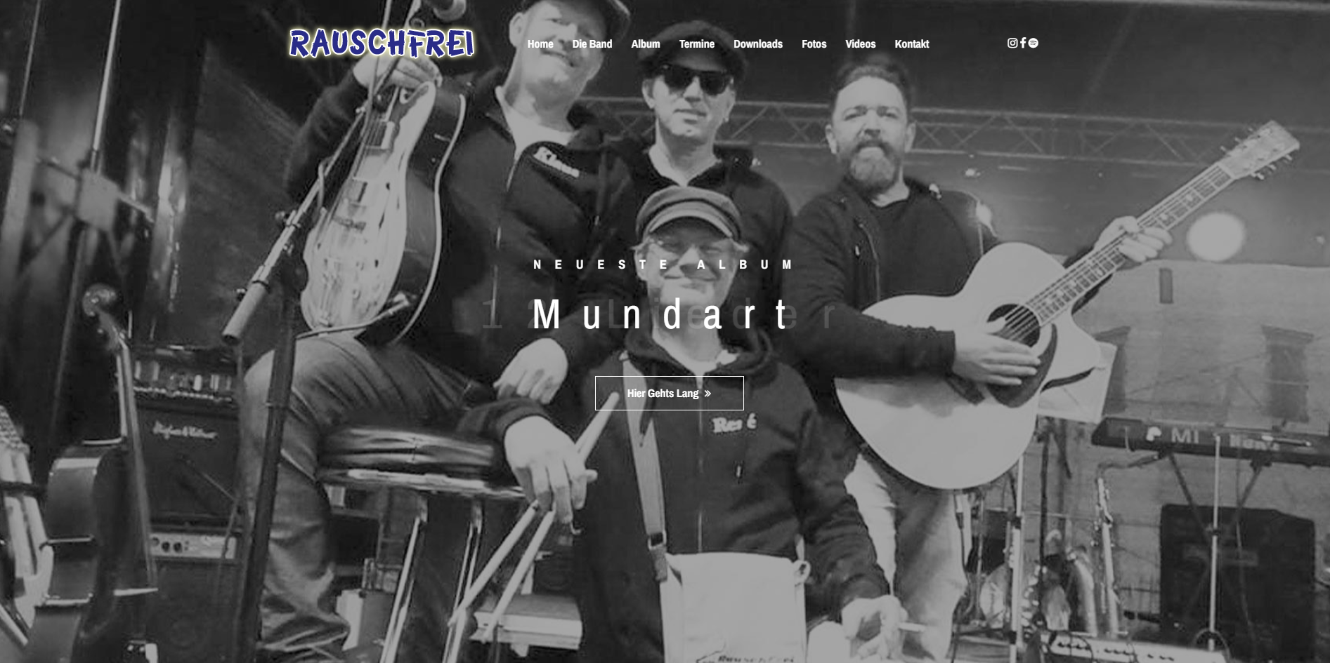 Mockup der Rauschfrei-Band-Website mit Visualisierung einer Soundwave