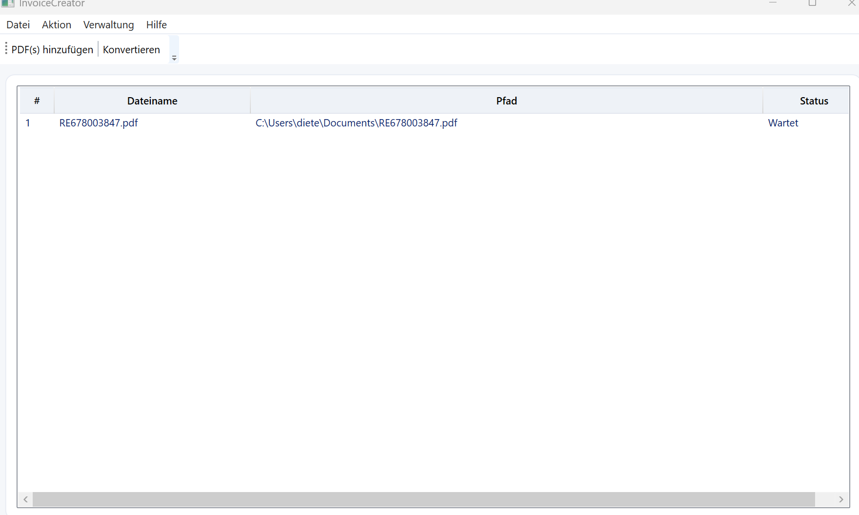 InvoiceCreator Dashboard mit Konvertierungsübersicht